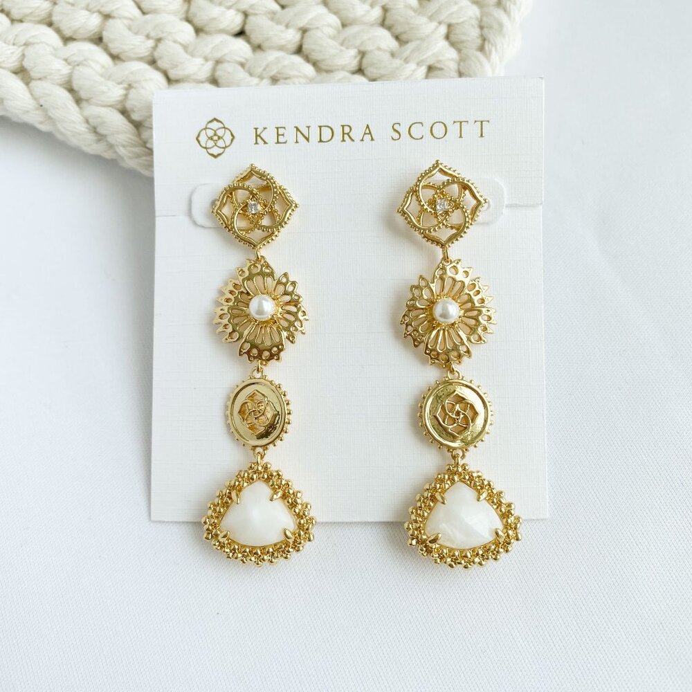 Kendra Scott Brielle - Gold Ivory Mother-of-Pearl Linear Drop Earrings